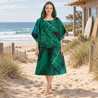 Serviette Poncho Avec Motifs De Feuilles – Vert / Adulte, visuel principal lifestyle