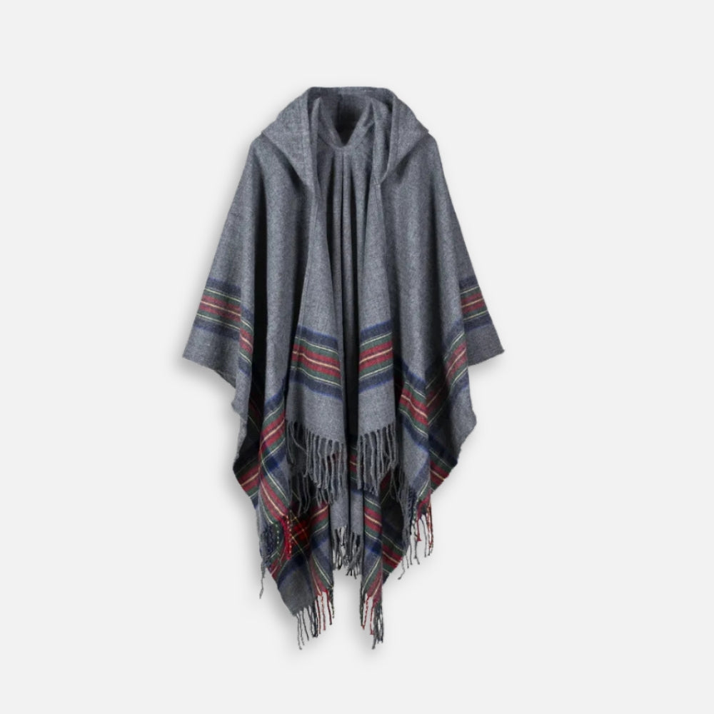 Cape Poncho Avec Capuche - Gris