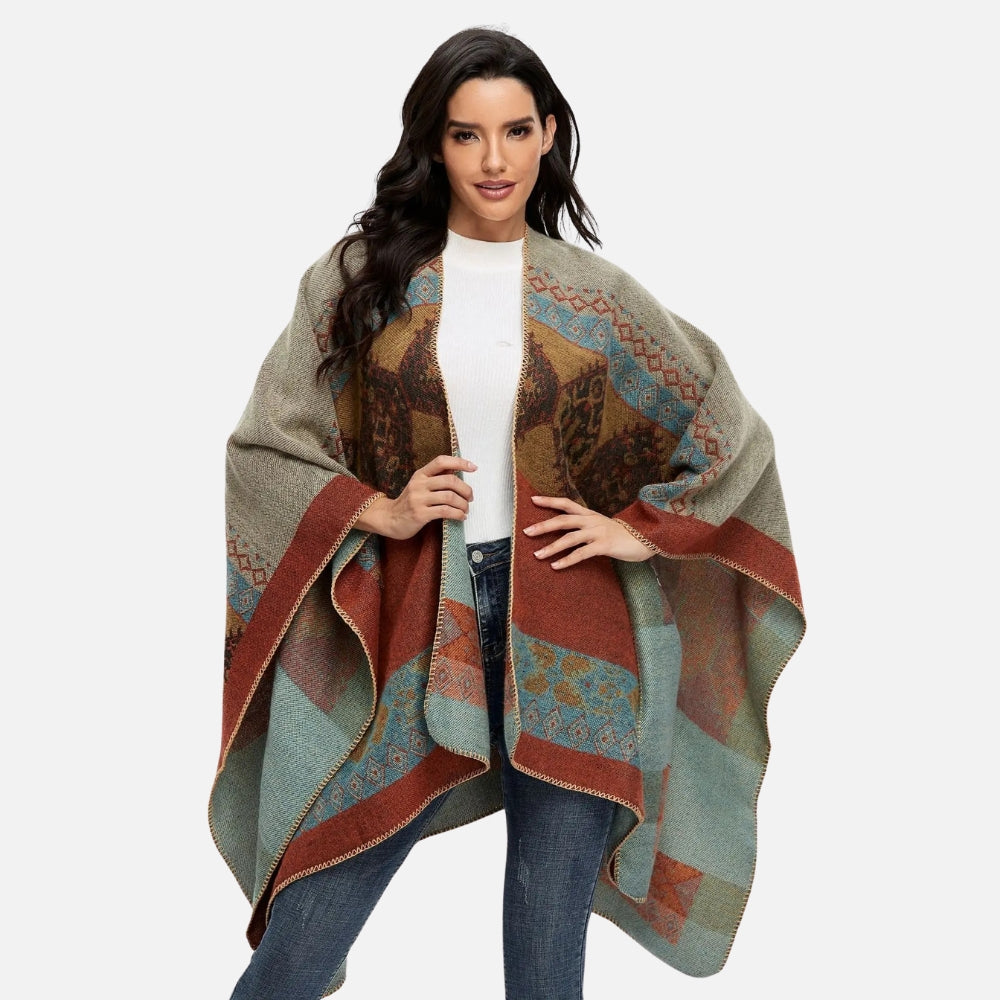 Cape Poncho Femme Ethnique - Rose