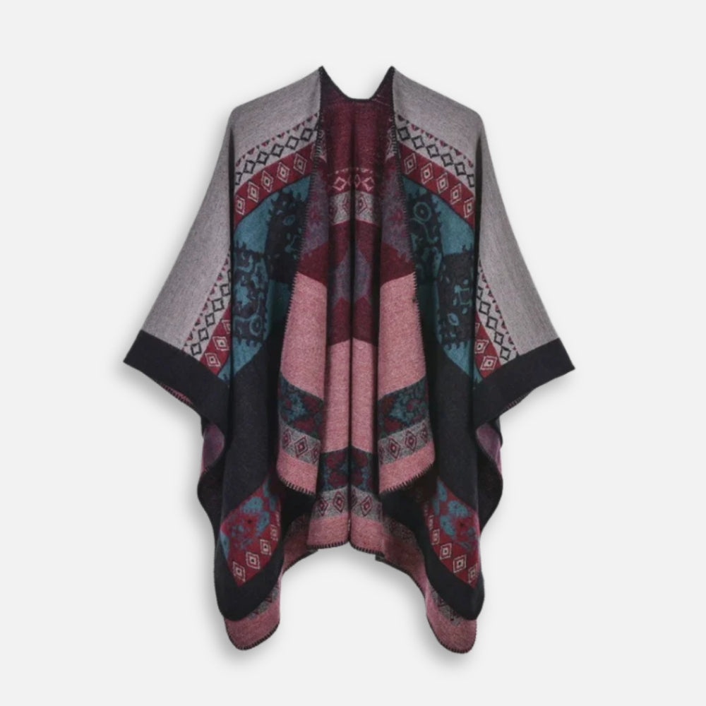 Cape Poncho Femme Ethnique - Café
