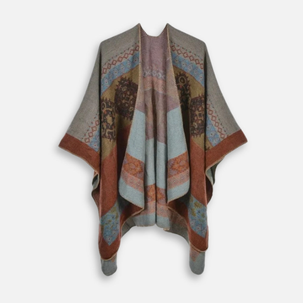 Cape Poncho Femme Ethnique - Noir