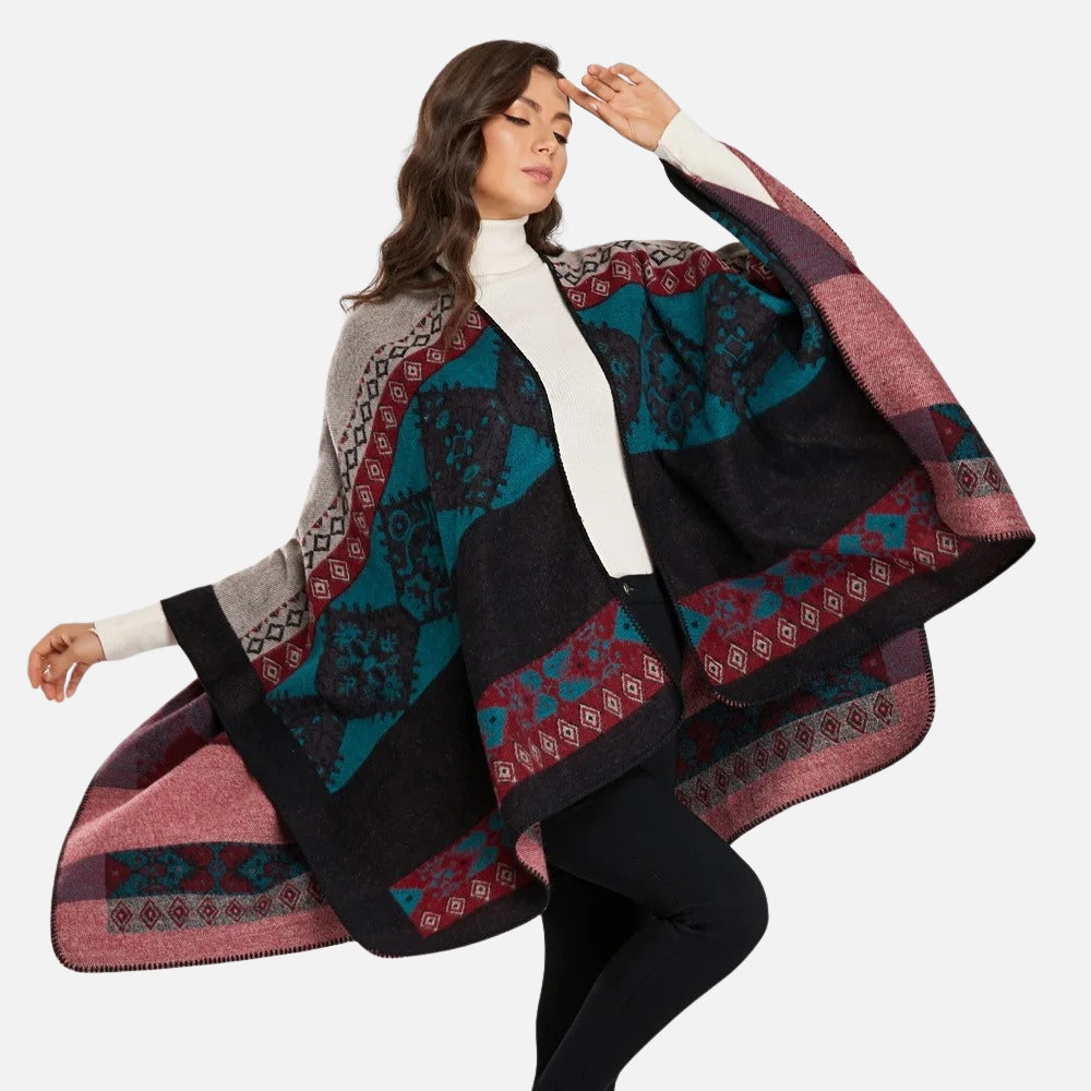Cape Poncho Femme Ethnique - Camel