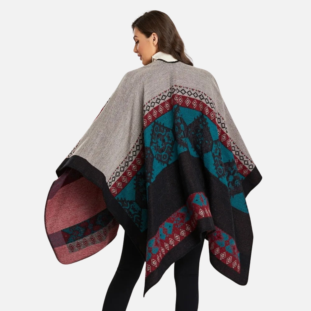 Cape Poncho Femme Ethnique - Rouge