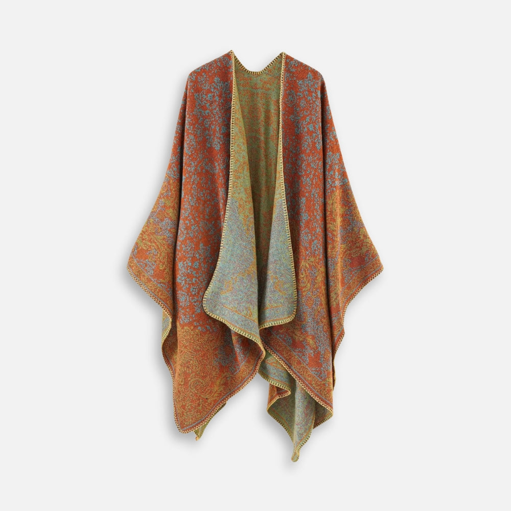Cape Poncho Femme Motif Fleur - Orange