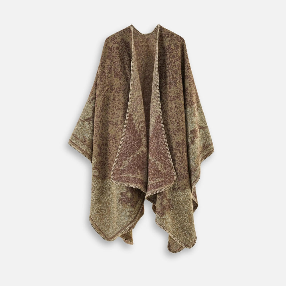 Cape Poncho Femme Motif Fleur - Beige