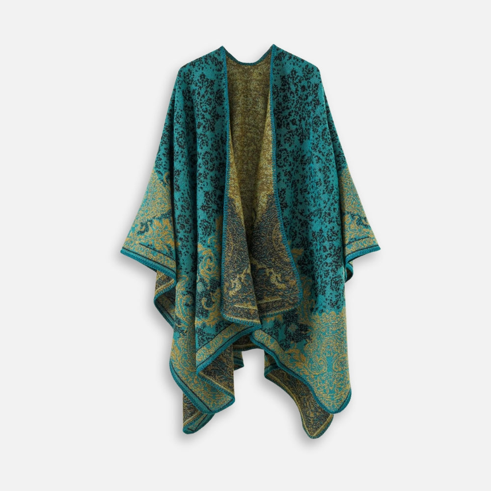 Cape Poncho Femme Motif Fleur - Bleu