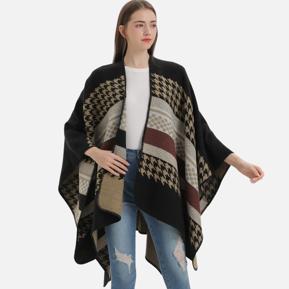 Cape Poncho Femme Motifs Péruvien - Beige