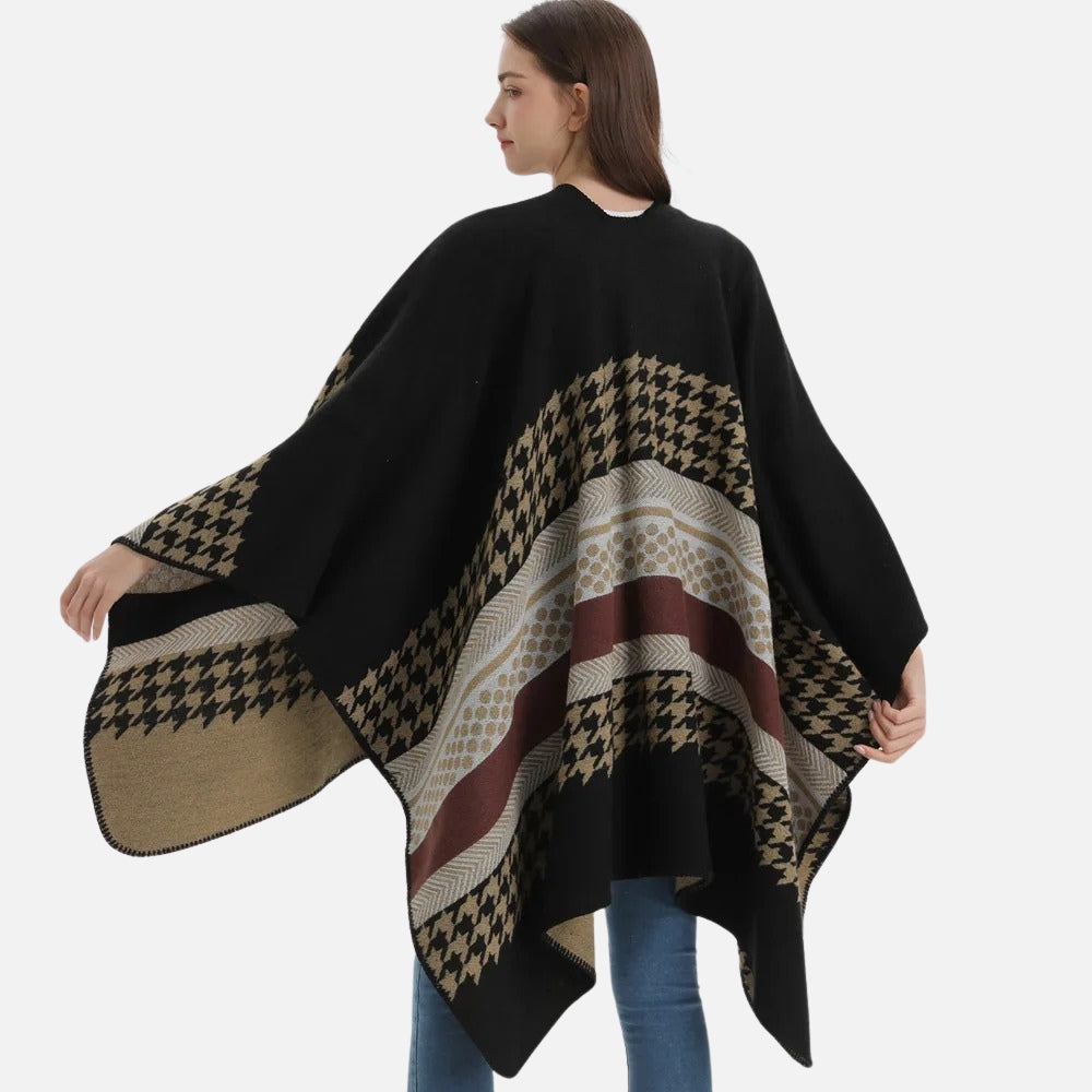 Cape Poncho Femme Motifs Péruvien - Marron