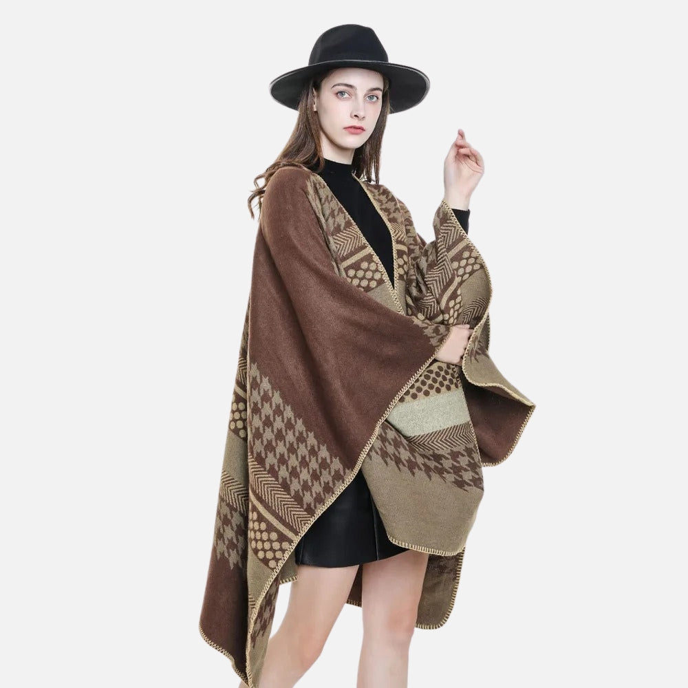 Cape Poncho Femme Motifs Péruvien - Bleu Marine