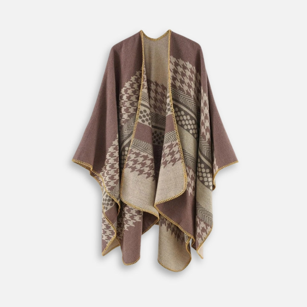 Cape Poncho Femme Motifs Péruvien - Bleu