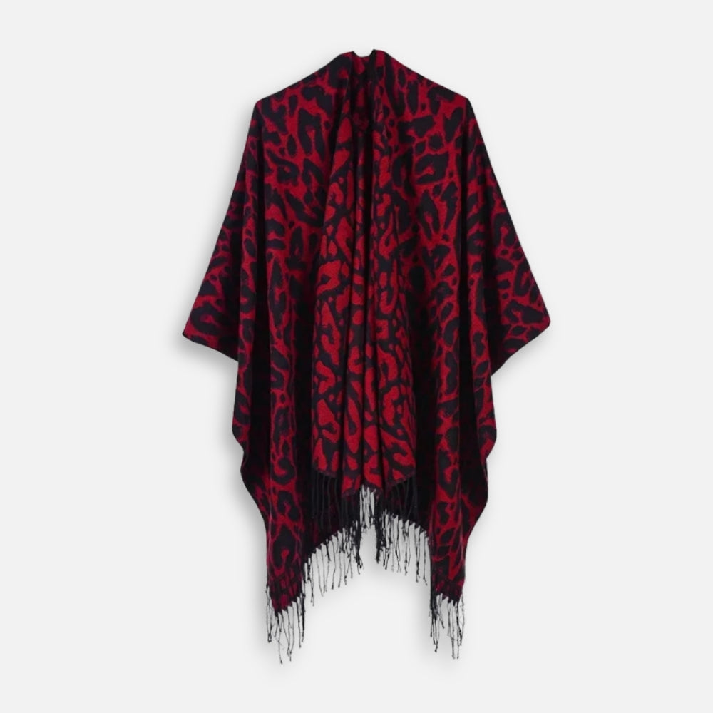 Cape Poncho Leopard Femme - Rouge