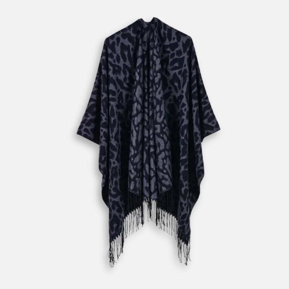 Cape Poncho Leopard Femme - Gris Foncé