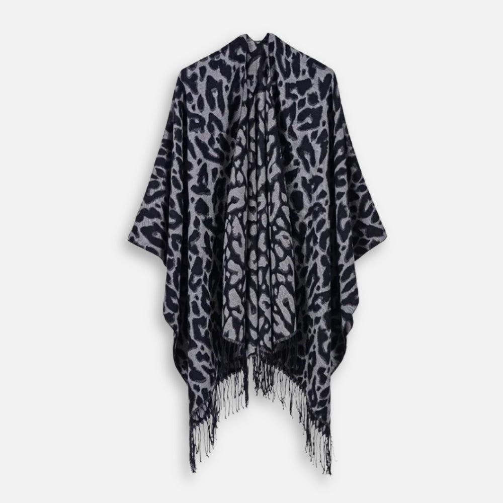 Cape Poncho Leopard Femme - Gris