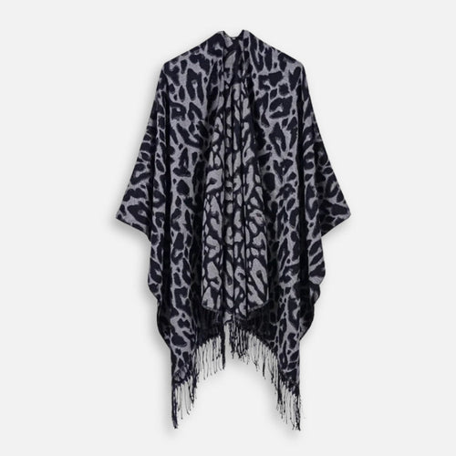 Cape Poncho Leopard Femme - Gris