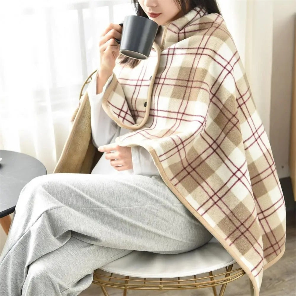 Cape Poncho à Carreaux Beige - dos