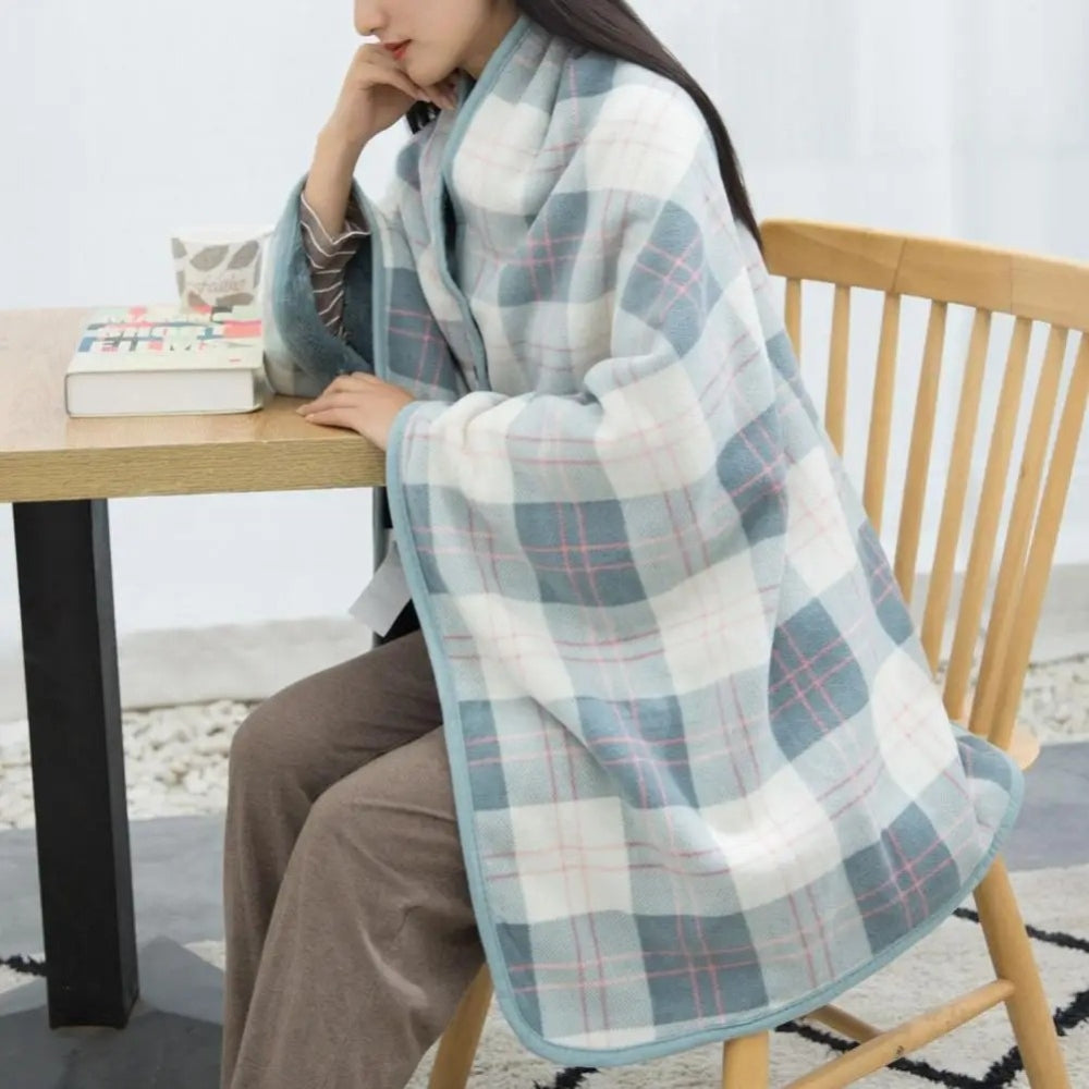 Cape Poncho à Carreaux Bleu Clair - dos