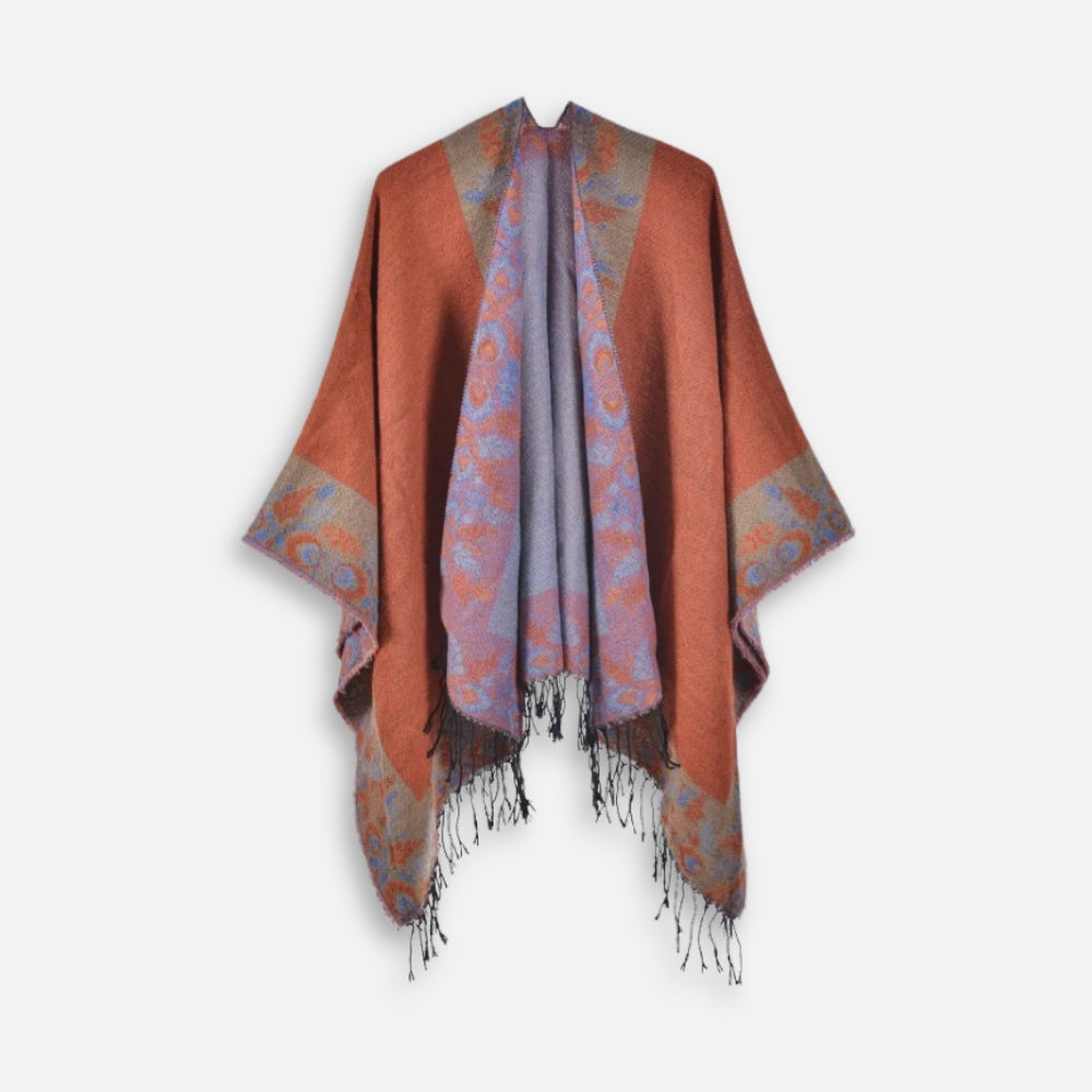 Cape Poncho à Franges Motifs Floraux - emballage
