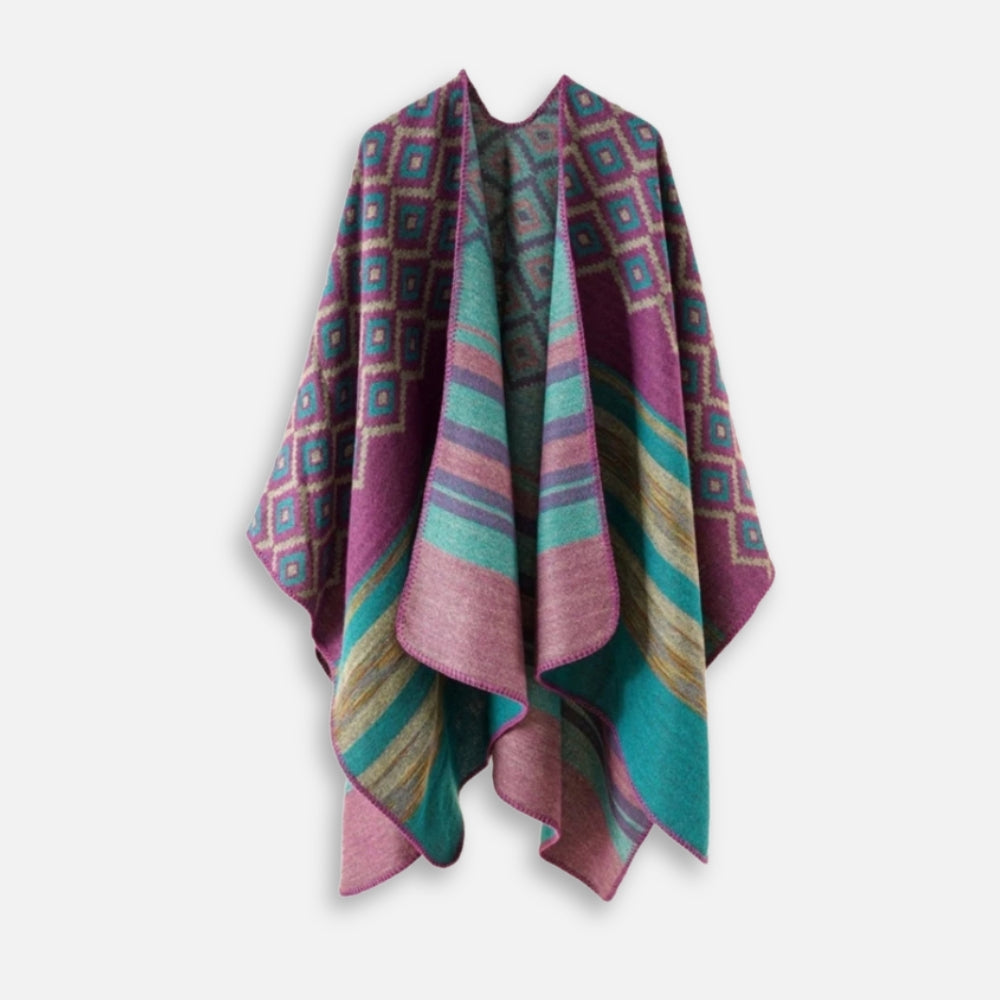 Cape Poncho Motifs Géométriques - Violet