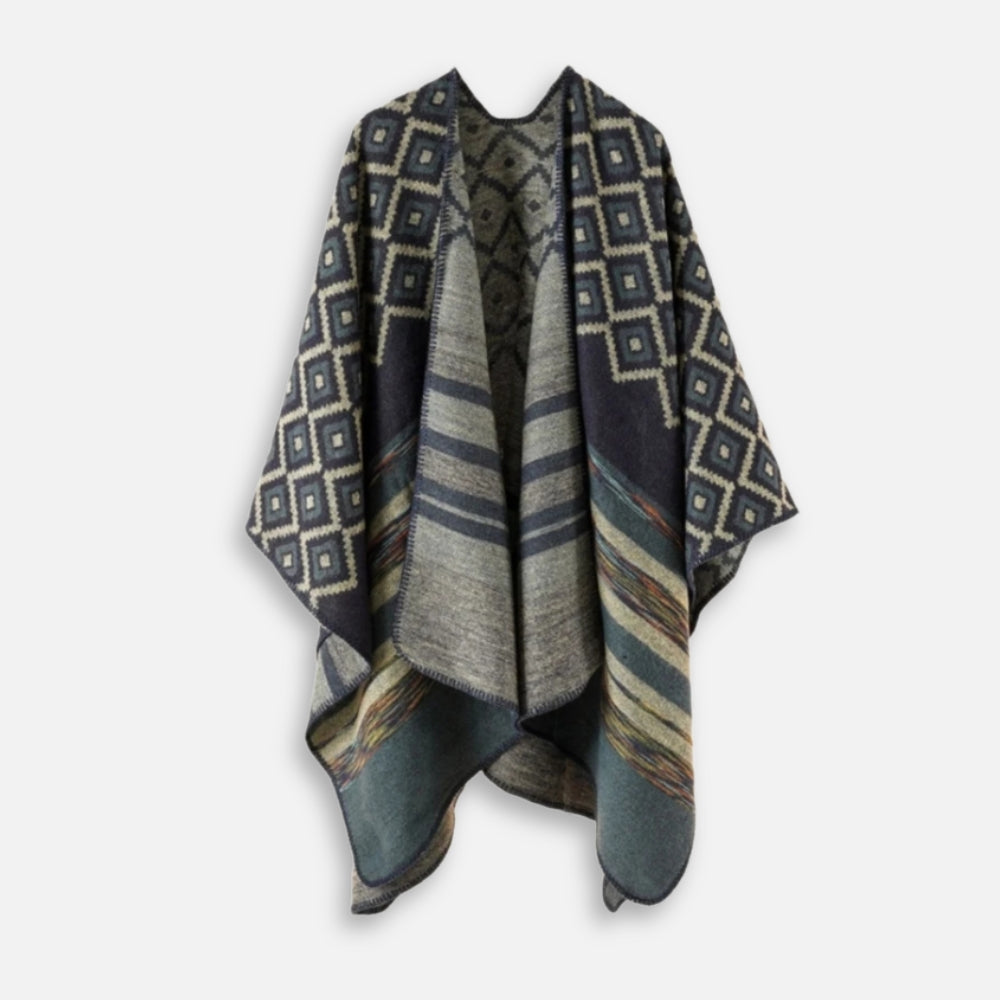 Cape Poncho Motifs Géométriques - Bleu Marine