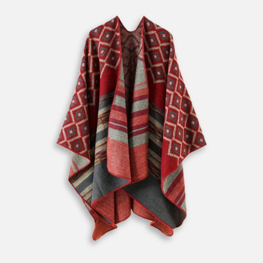 Cape Poncho Motifs Géométriques - Bordeaux