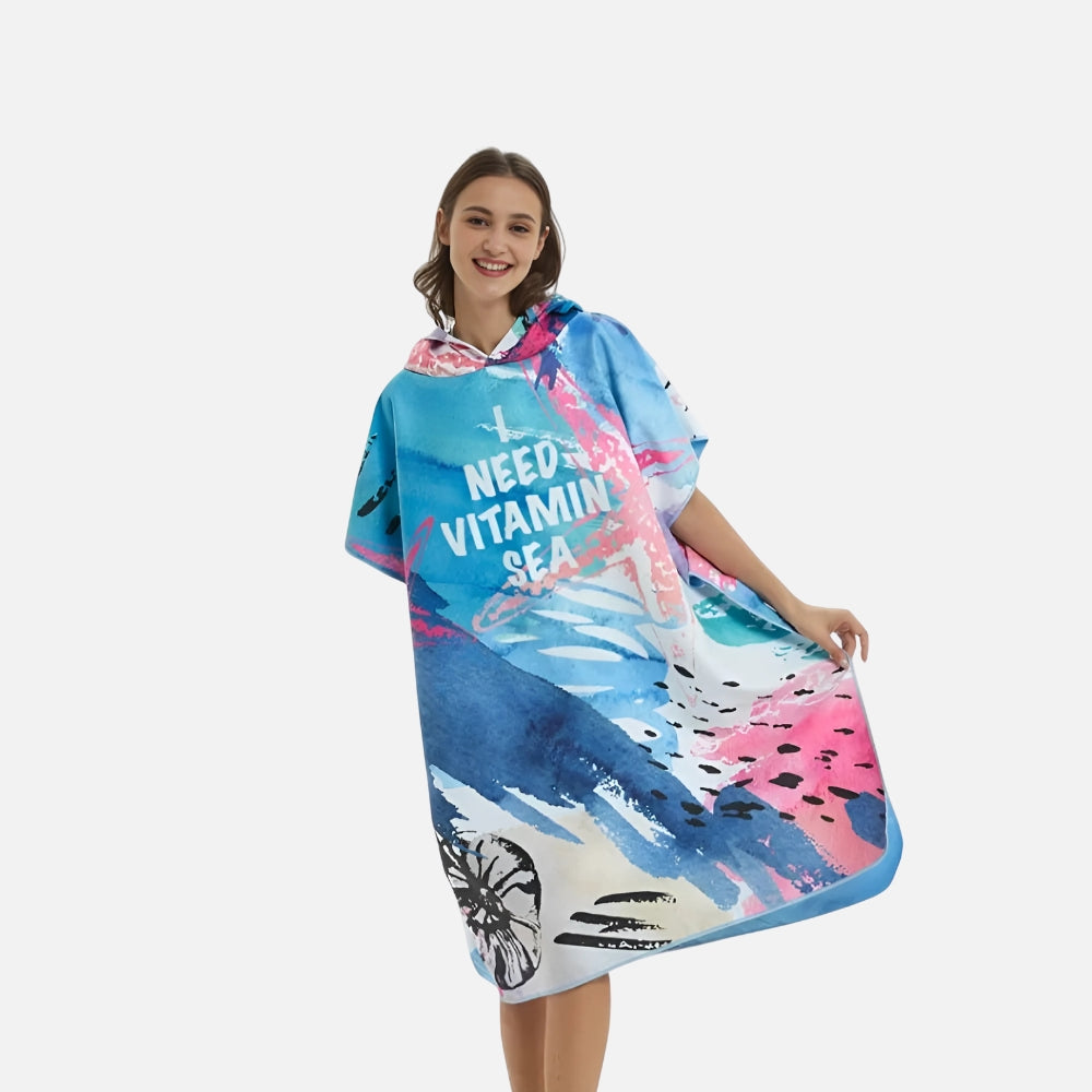 Poncho Surf Bleu Et Corail - dos