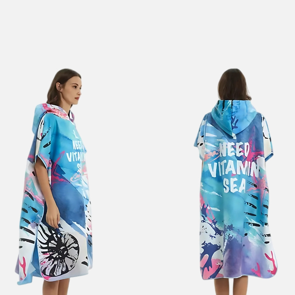Poncho Surf Bleu Et Corail - détail