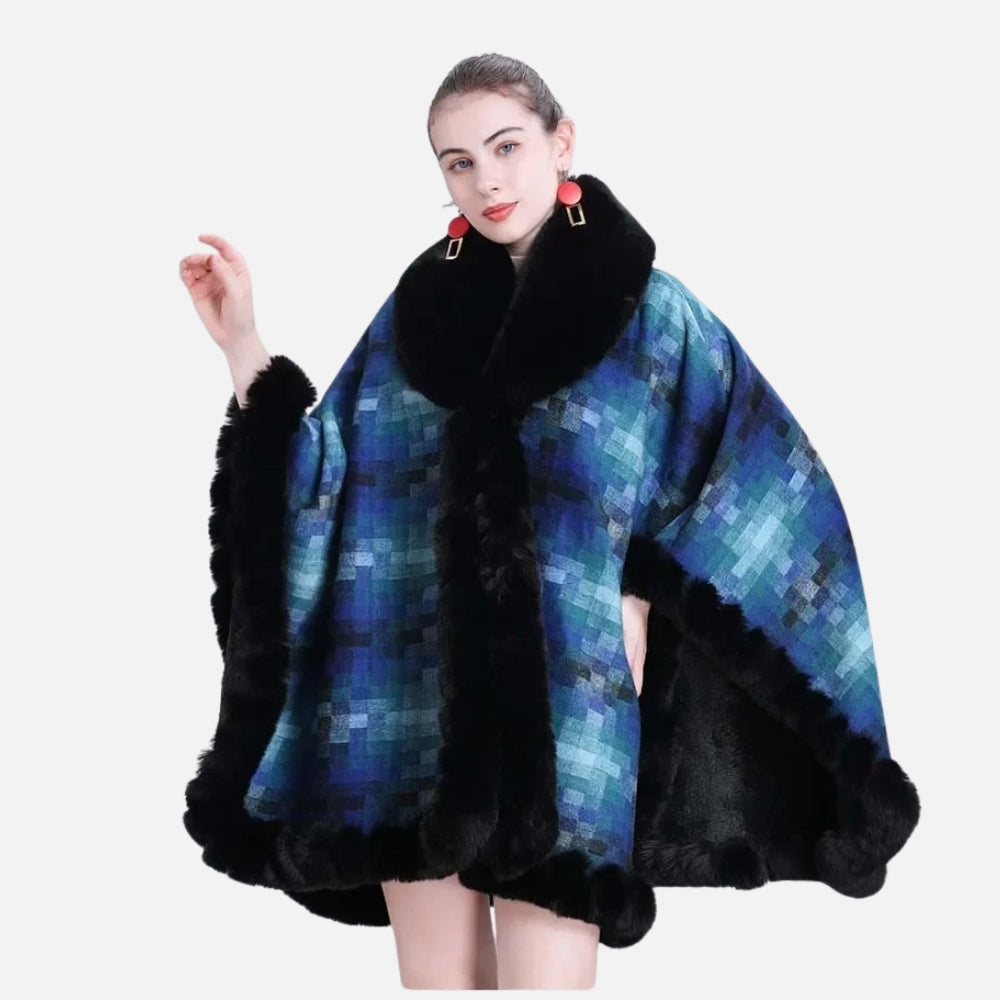 Manteau Poncho Fourrure - Rouge