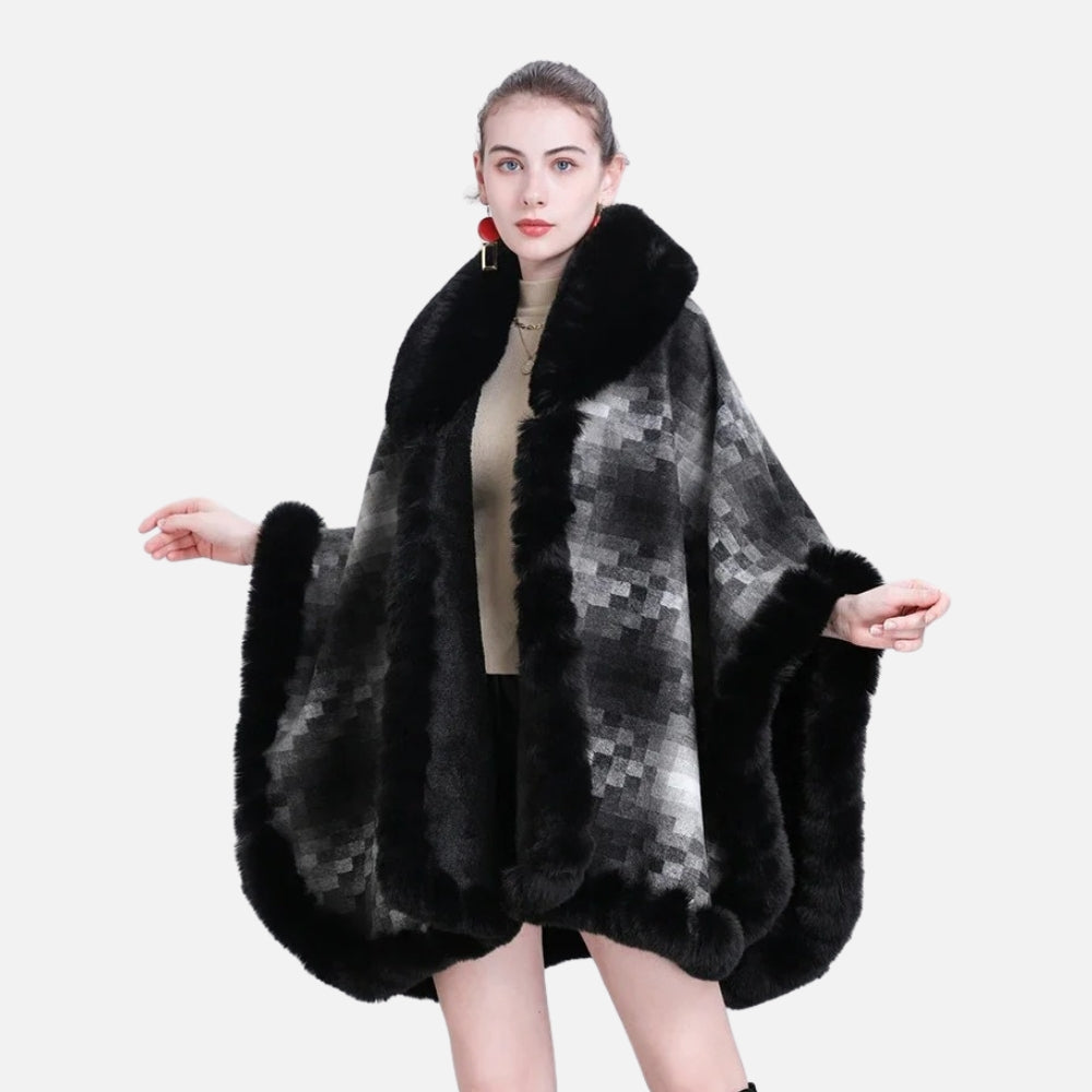 Manteau Poncho Fourrure - Bleu