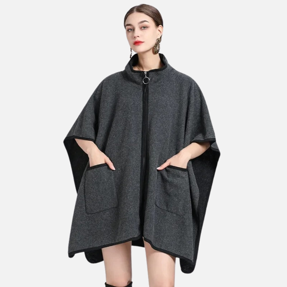 Manteau Poncho Zippé - Gris Foncé