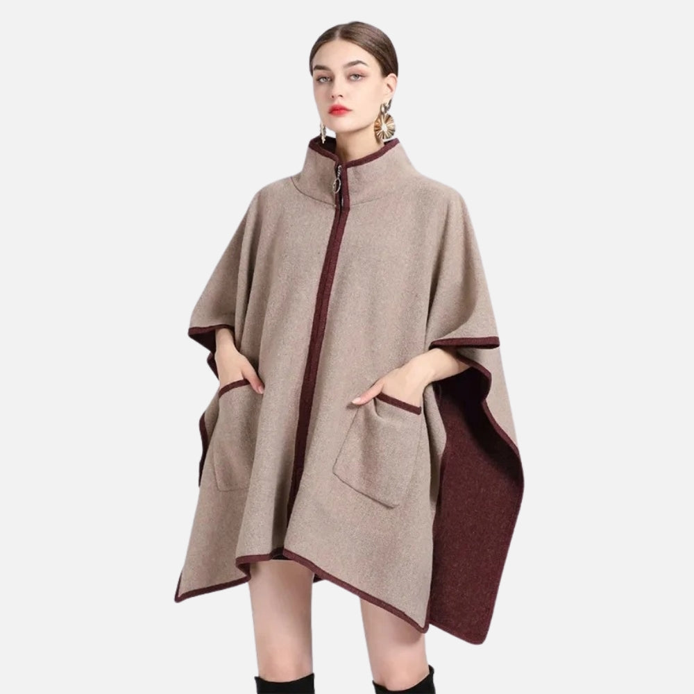 Manteau Poncho Zippé - Kaki
