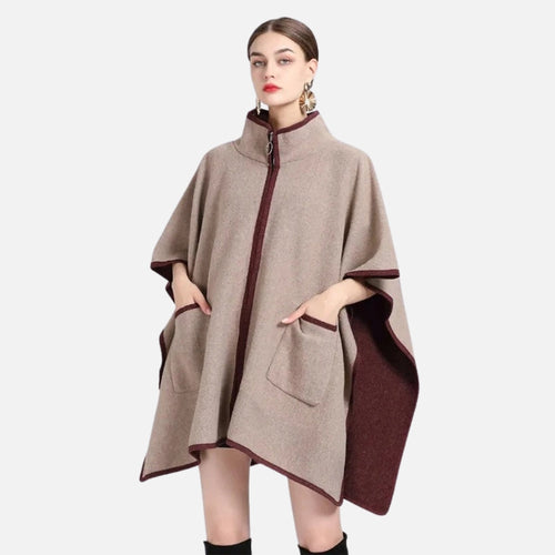 Manteau Poncho Zippé - Kaki