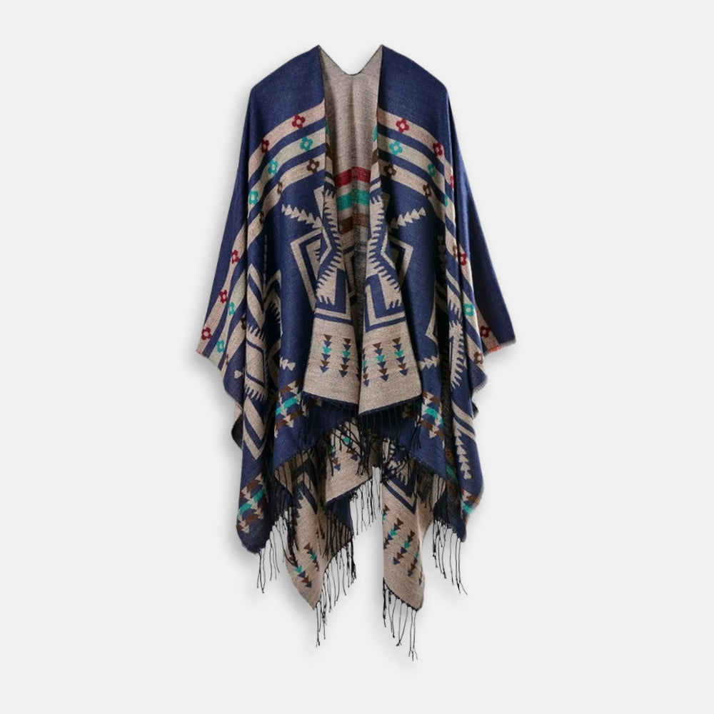 Poncho Bleu Marine Motifs Croix Mexicaine - dos