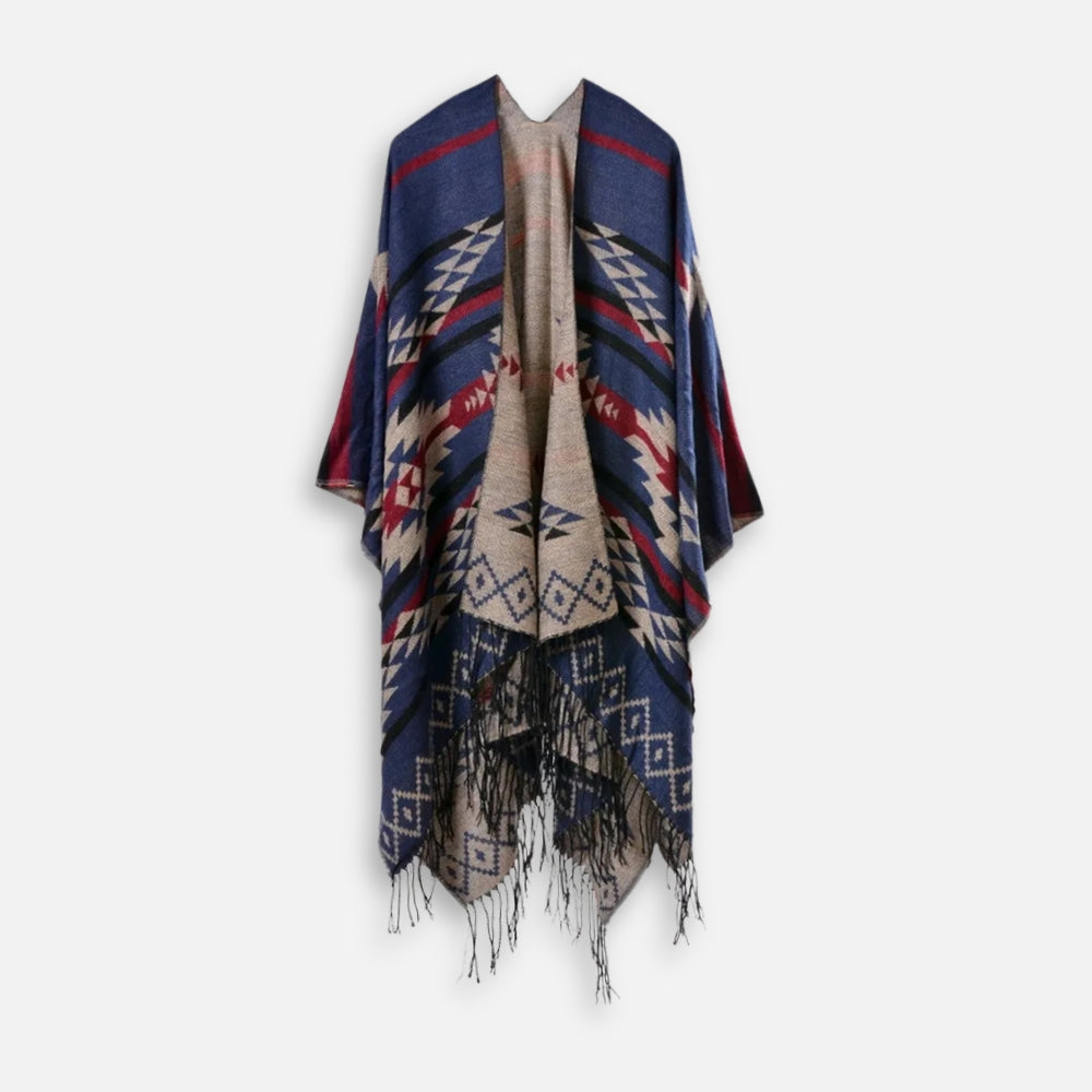 Poncho Bleu Marine Motifs Mexicains - dos