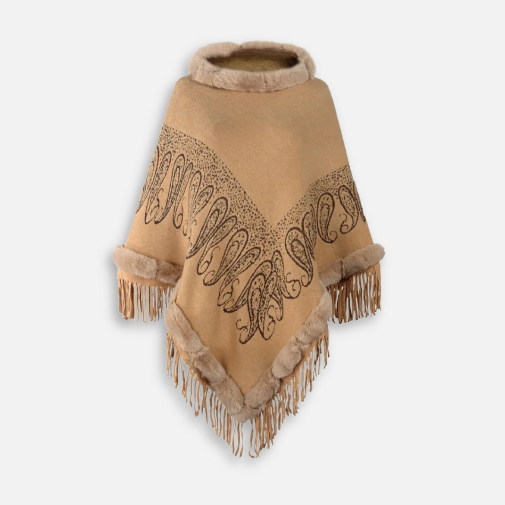 Poncho Chaud Franges - Camel