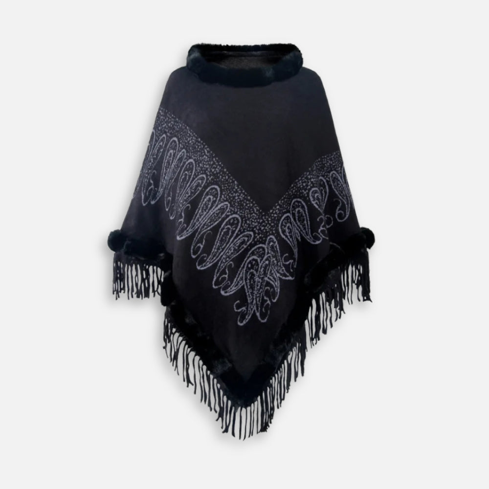 Poncho Chaud Franges - Noir