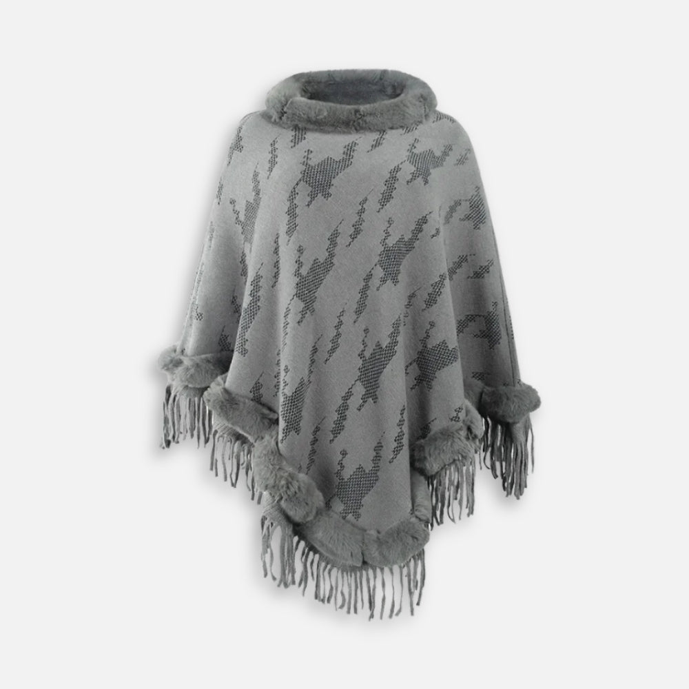 Poncho Col Fourrure Femme - Jaune