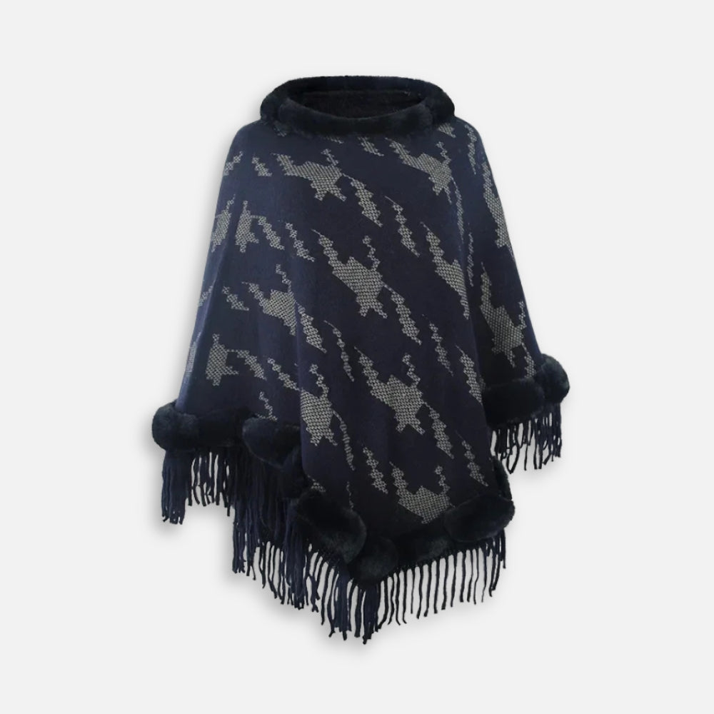 Poncho Col Fourrure Femme - étiquette