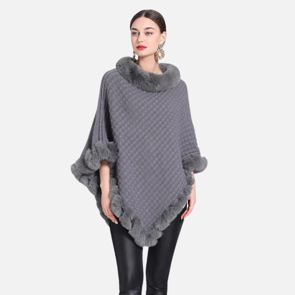 Poncho Col Fourrure - Noir