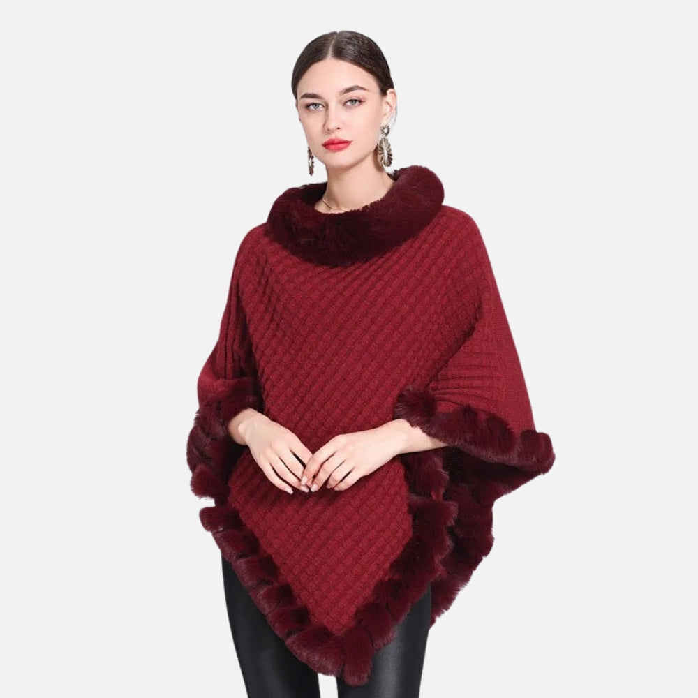 Poncho Col Fourrure - Beige