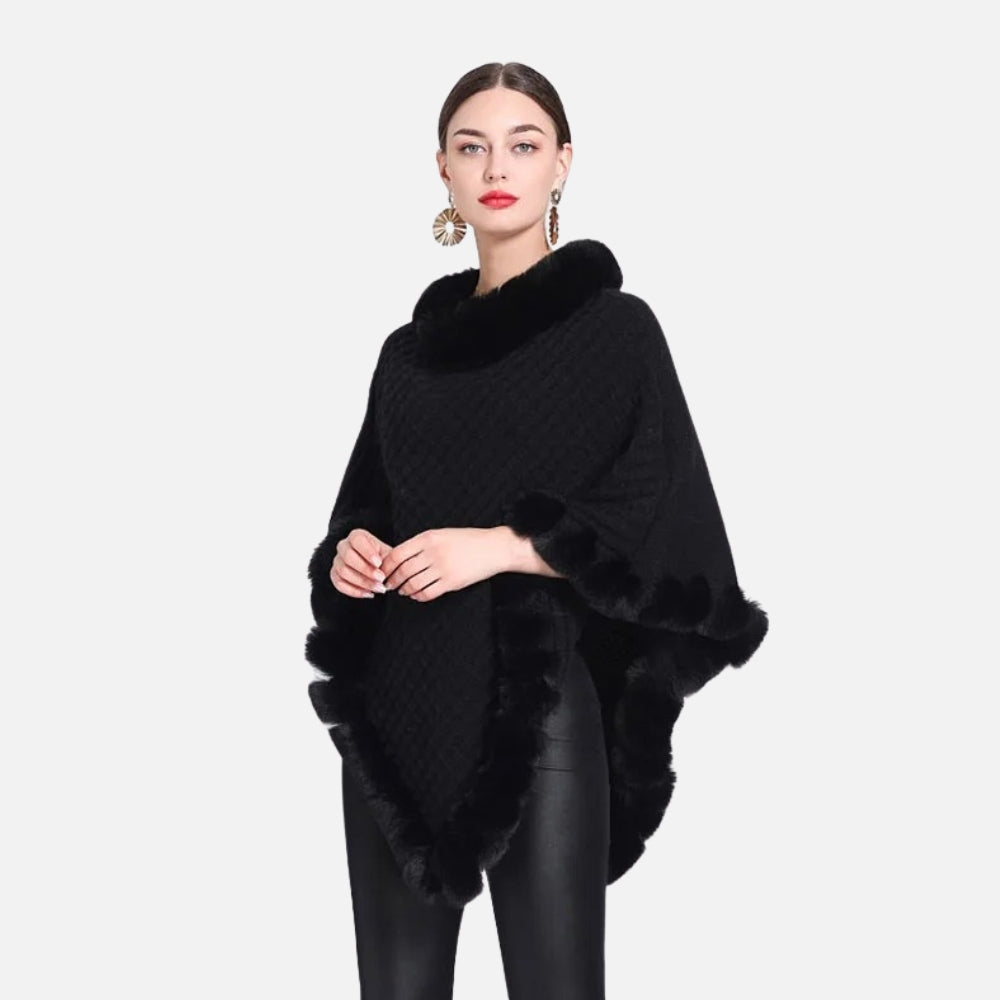 Poncho Col Fourrure - Marron