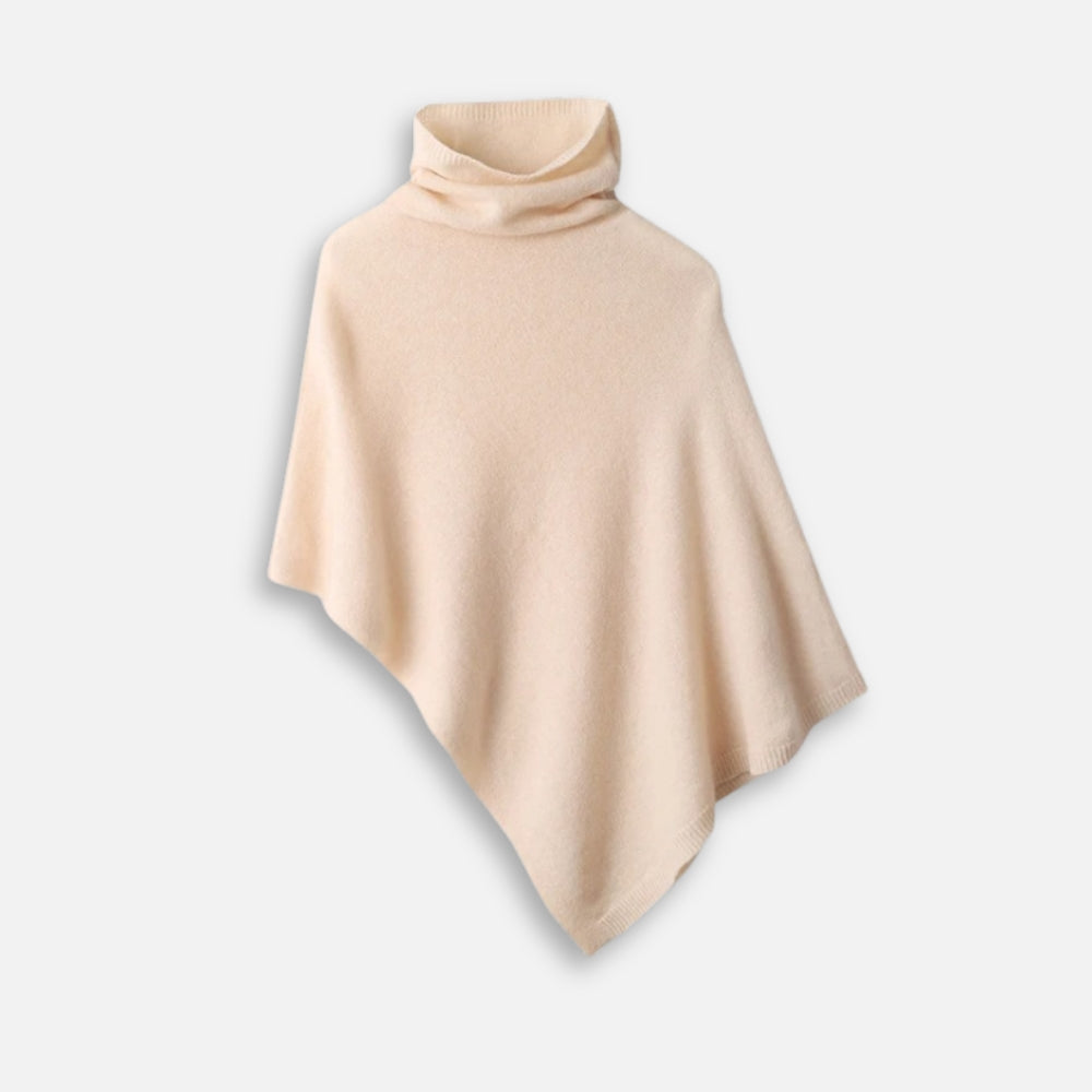 Pull Poncho Col Roulé Femme - Marron