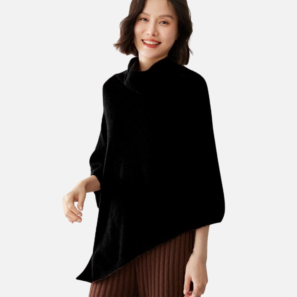 Pull Poncho Col Roulé Femme - Beige