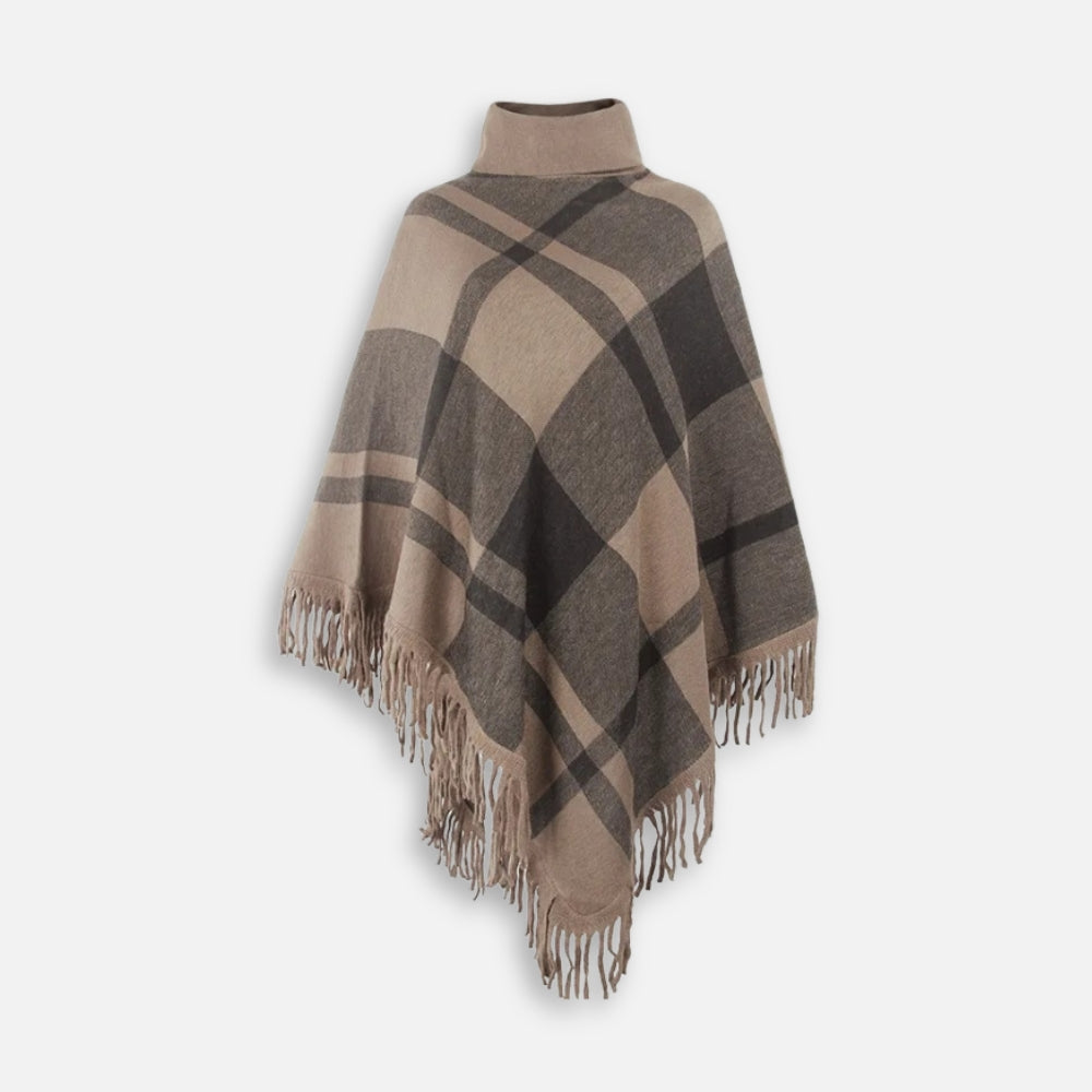 Poncho Col Roulé à Franges - Camel