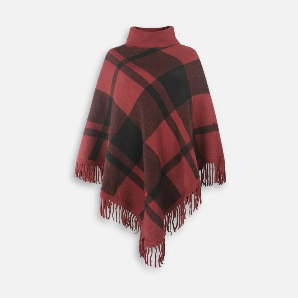 Poncho Col Roulé à Franges - Bordeaux