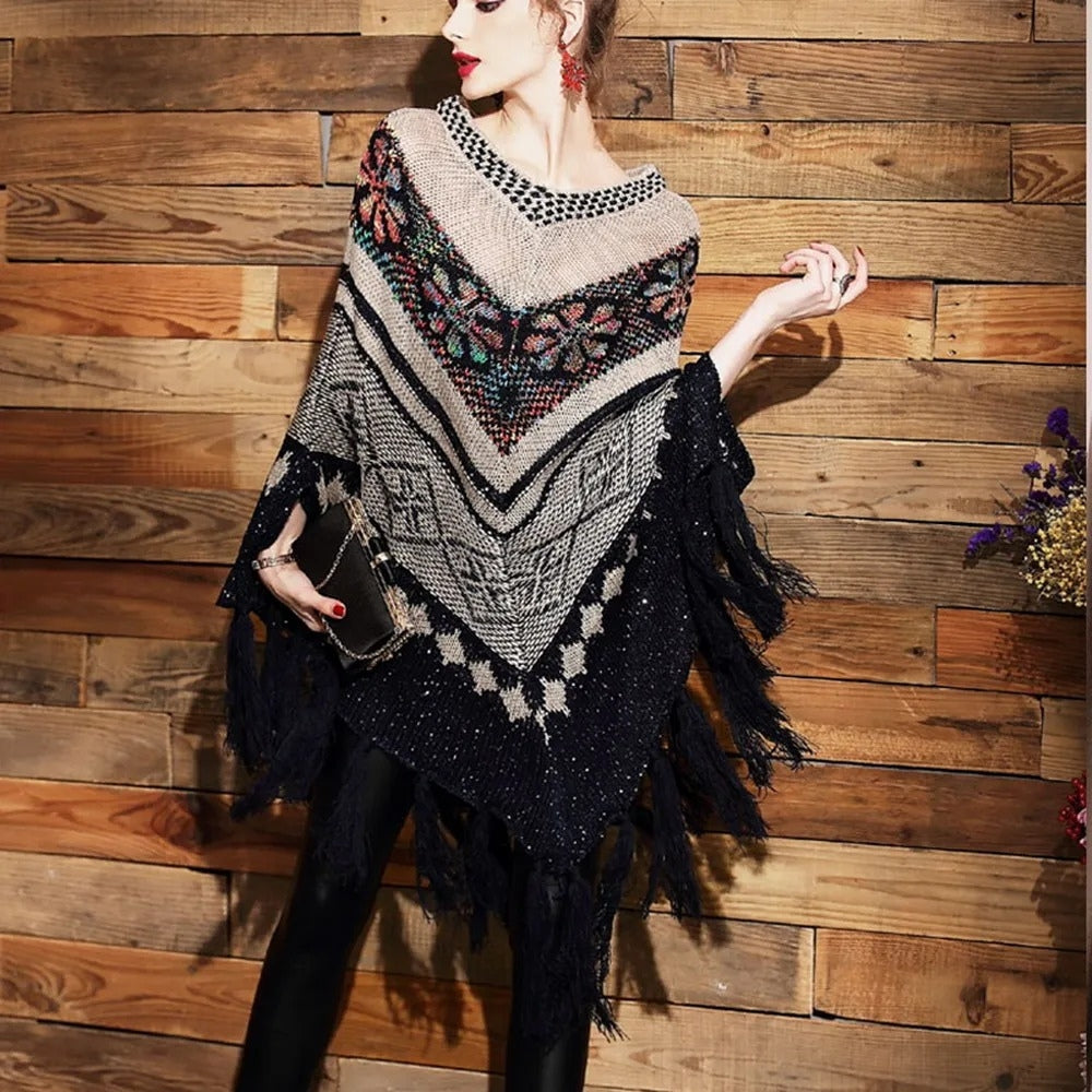 Poncho Ethnique Franges - détail