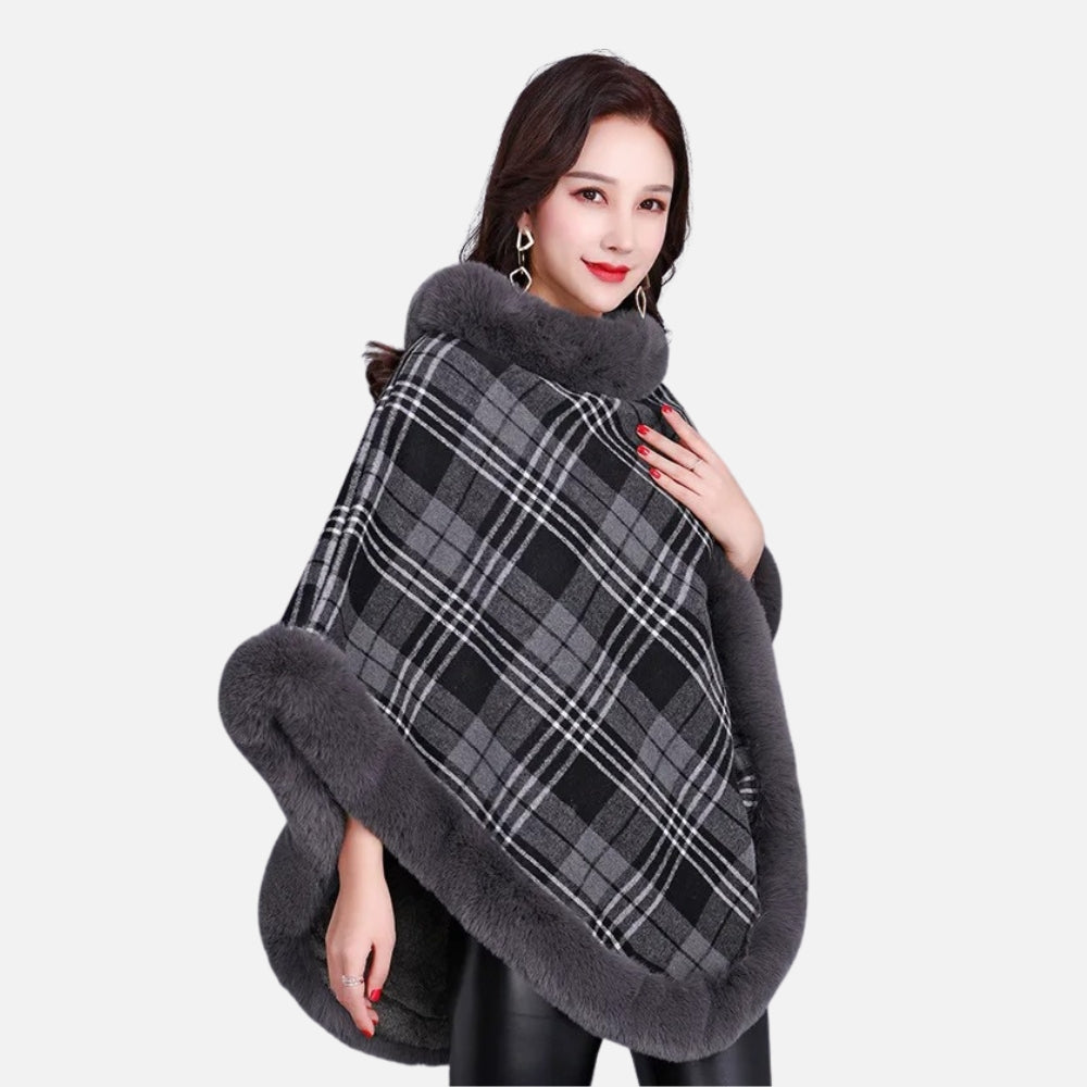 Poncho Femme Avec Finitions Fourrure - Vert