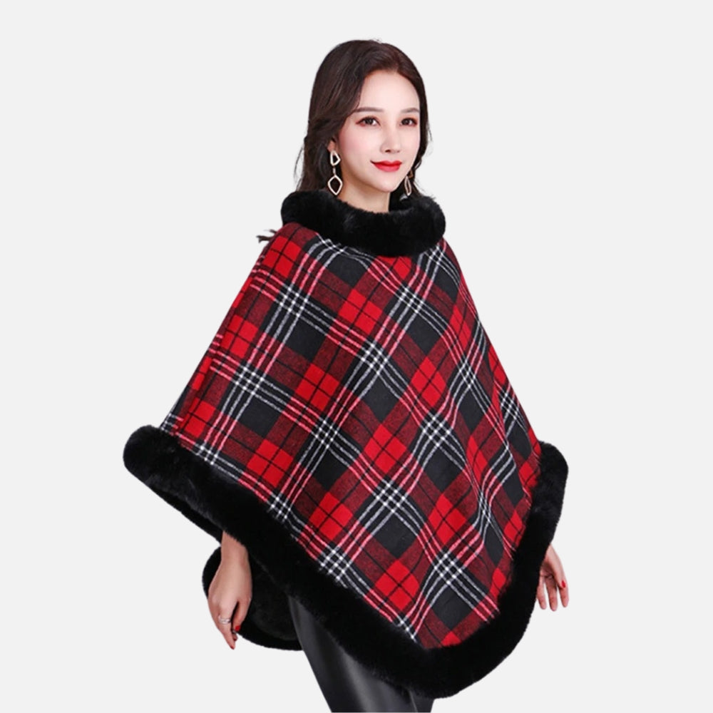 Poncho Femme Avec Finitions Fourrure - Rose