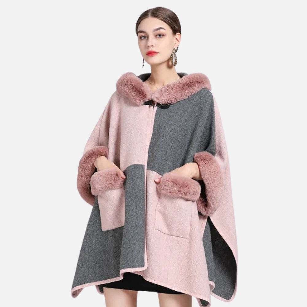 Poncho Femme Avec Fourrure - porté