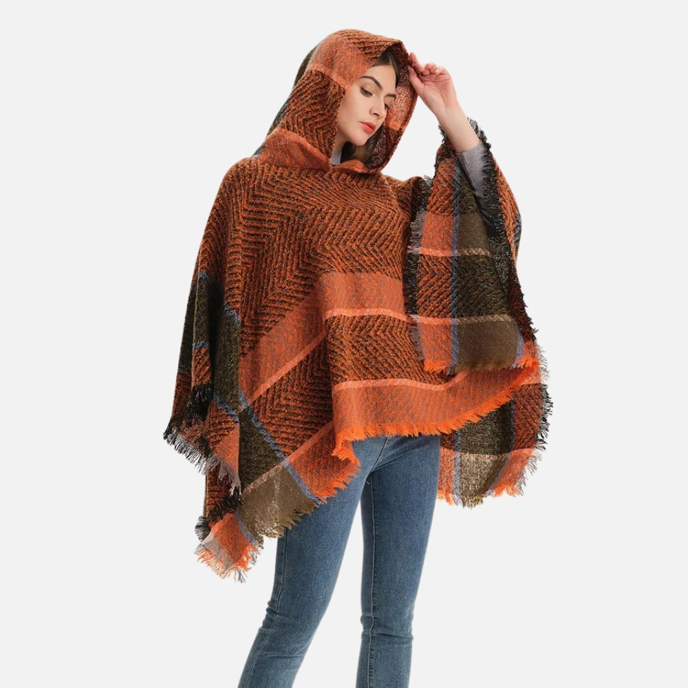 Poncho Femme Orange - porté