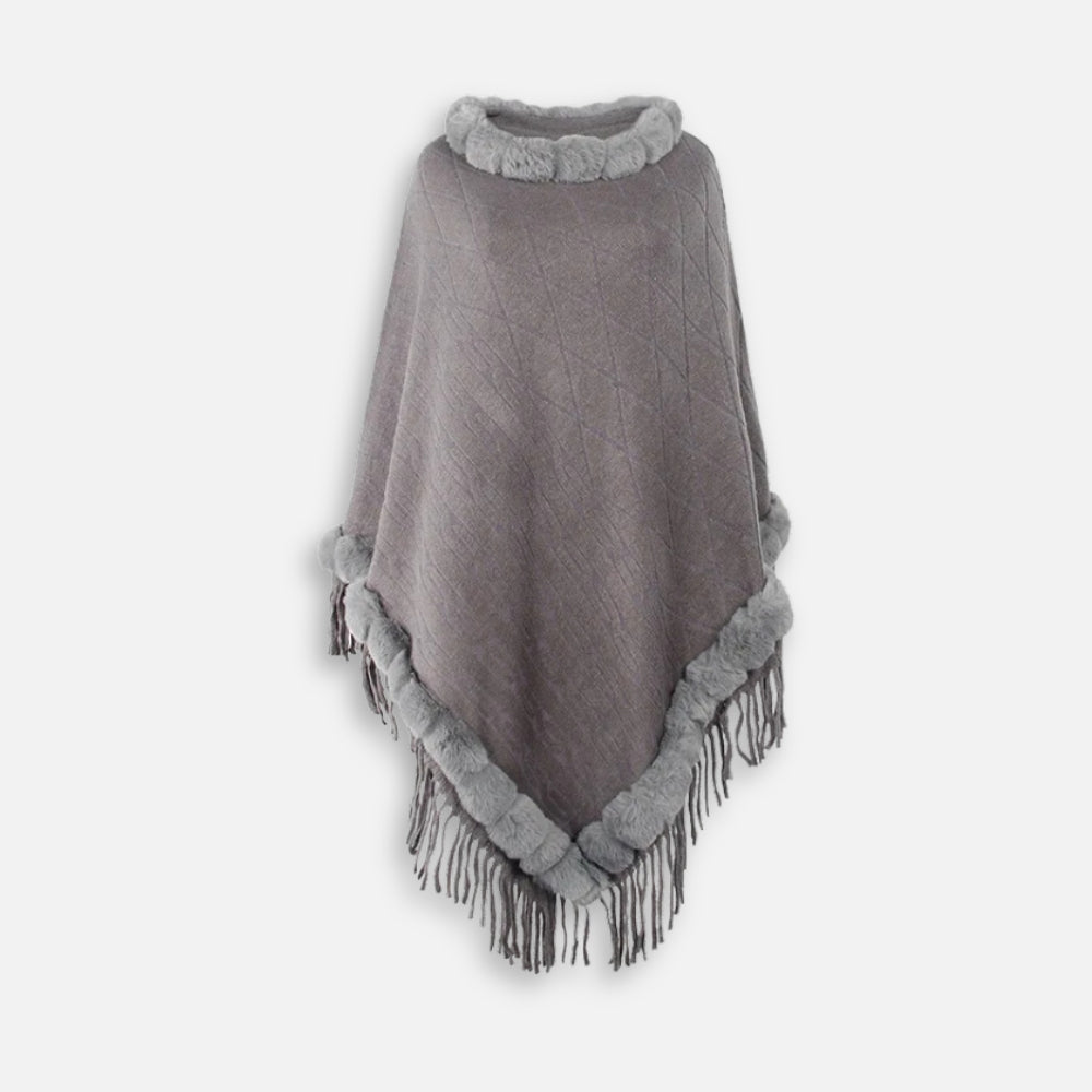 Poncho Fourrure Avec Franges - emballage